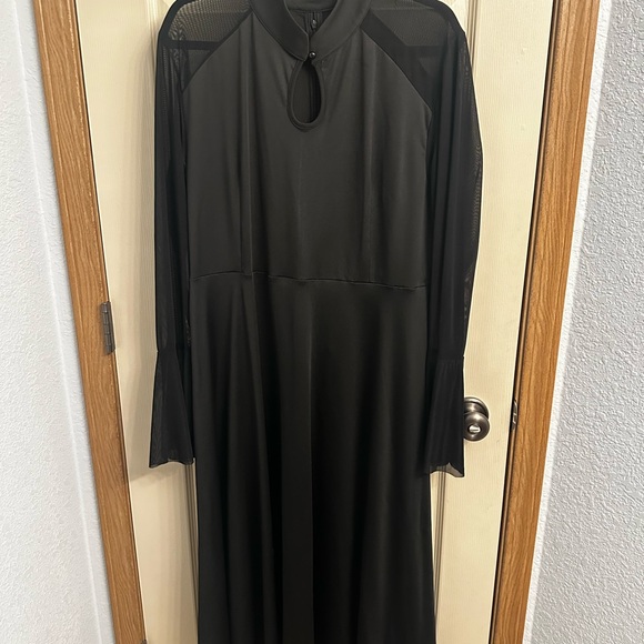 Goth Victorian black floor length-dress mesh flared sleeves and button neck. XXL - Picture 1 of 5